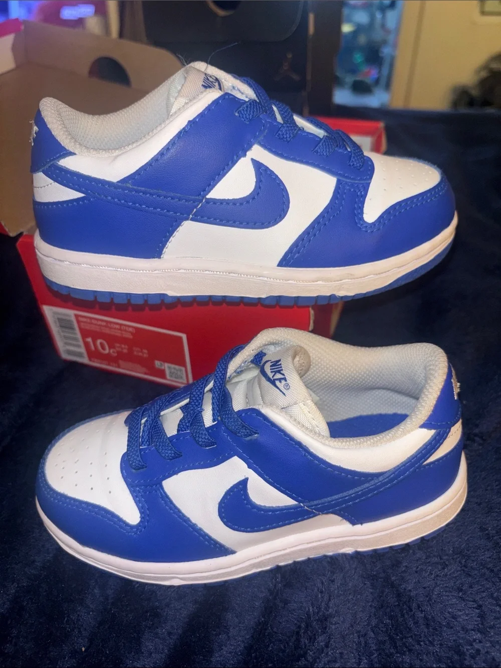 Nike Dunk Low Size 10C - Kids' Blue and White Low-Top Sneakers